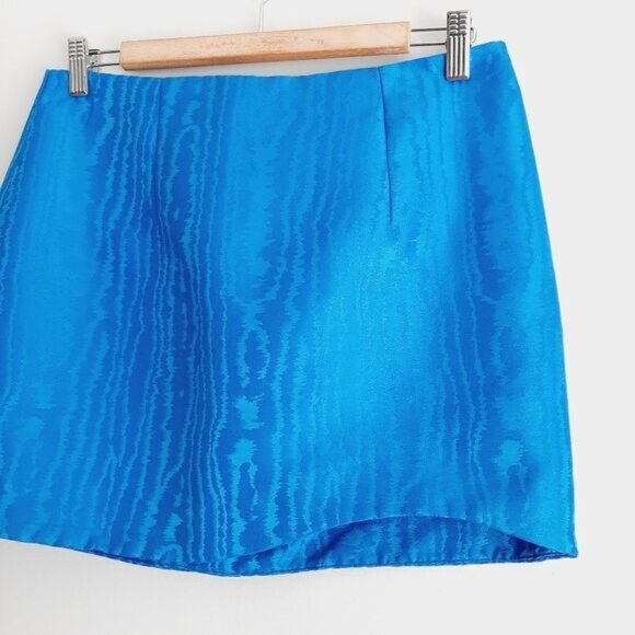 ONLY Ara Satin Jaquard Asymmetrical Hem Mini Skirt Blue Sz M - Picture 3 of 12